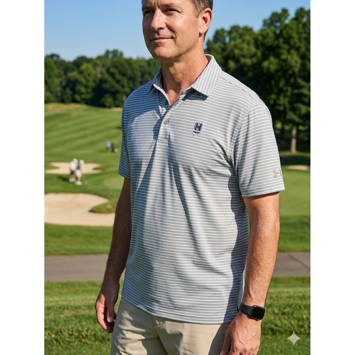 Under Armour Mens Heatgear Striped Golf Polo Shirt Grey White Xl Loose Fit